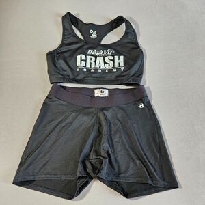Badger Sport Women Bra & Boy Shorts Set Size M Black Activewear Gym Logo Stretch